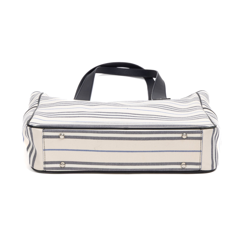 Shoulder Bag Medium Vertical Tote Ivory Striped Canvas