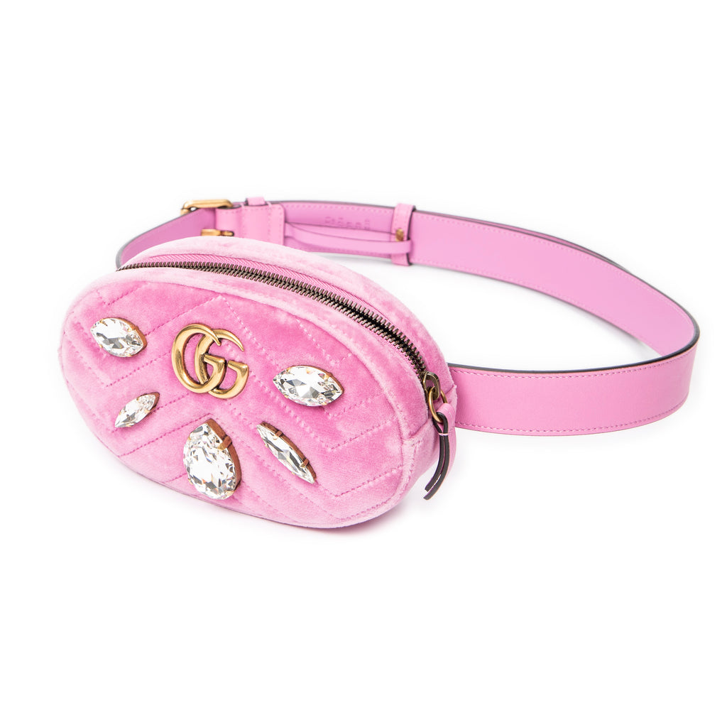 Shoulder Bag Mini Marmont Crystal Embellished Belt Bag Pink Quilted Velvet Canvas