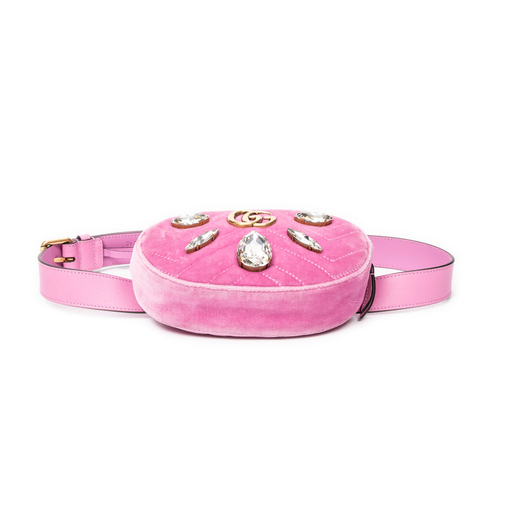 Shoulder Bag Mini Marmont Crystal Embellished Belt Bag Pink Quilted Velvet Canvas