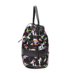 Shoulder Bag Large Drawstring Bucket Black Surfer Print Nylon Canvas