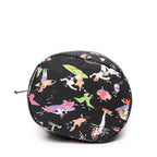 Shoulder Bag Large Drawstring Bucket Black Surfer Print Nylon Canvas
