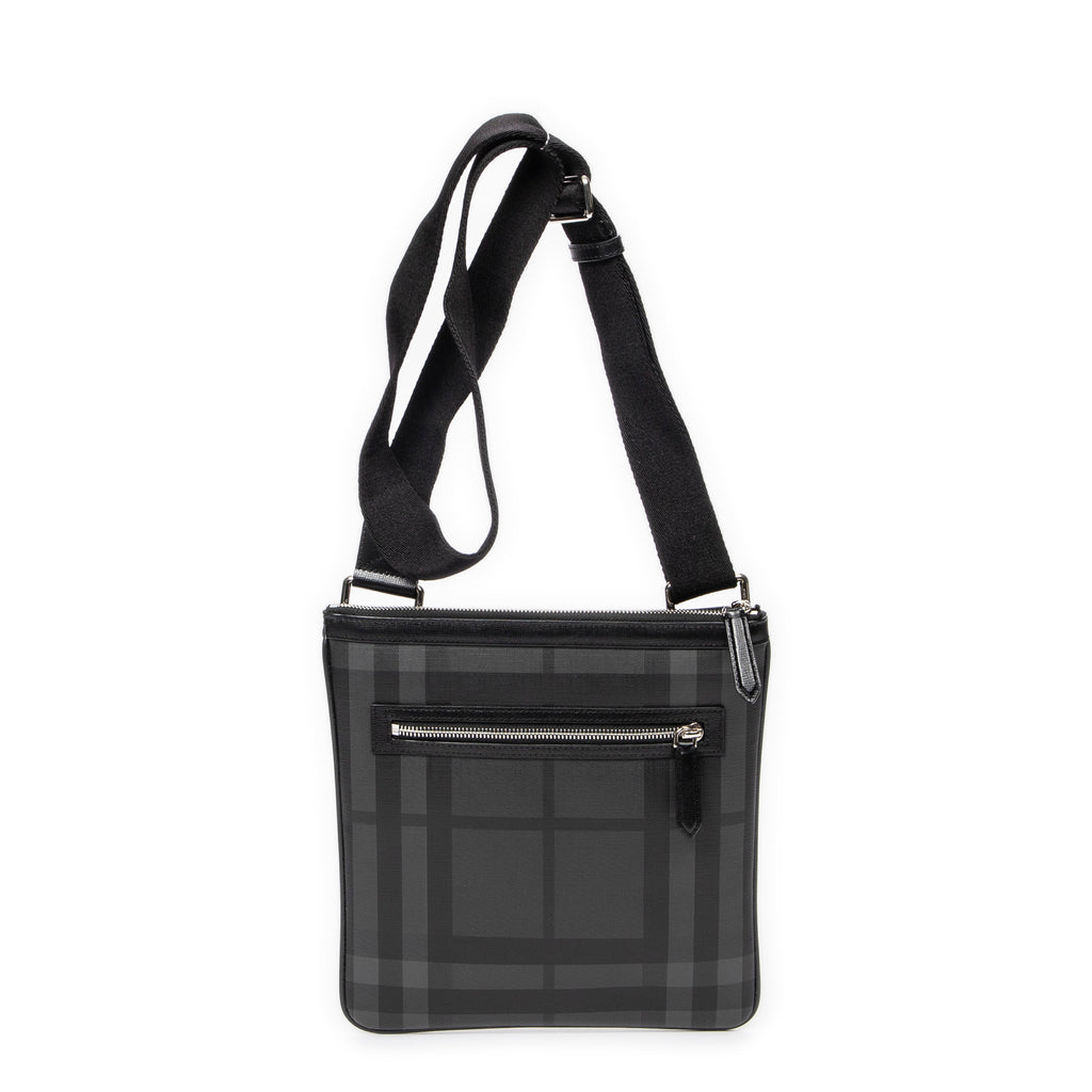 Shoulder Bag Flat Square Messenger Gray Smoked Check Coated Canvas