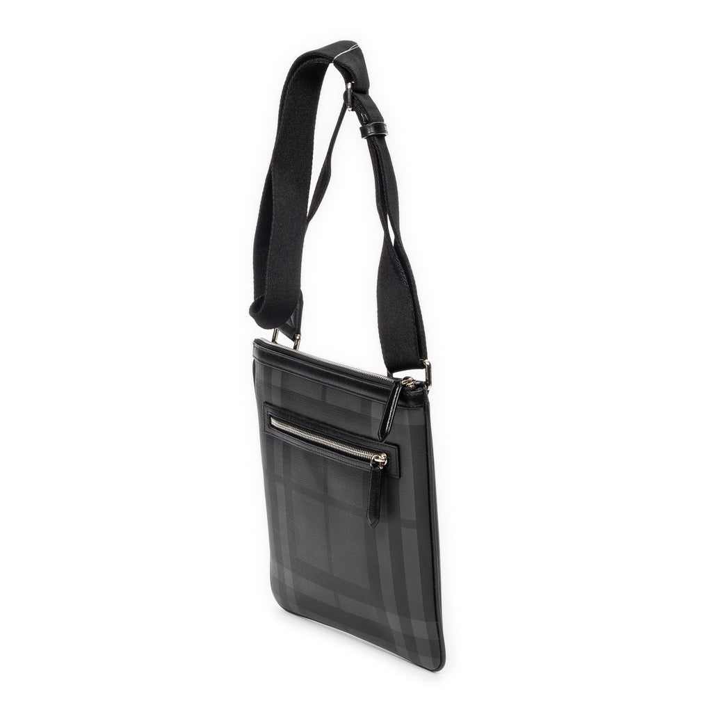 Shoulder Bag Flat Square Messenger Gray Smoked Check Coated Canvas