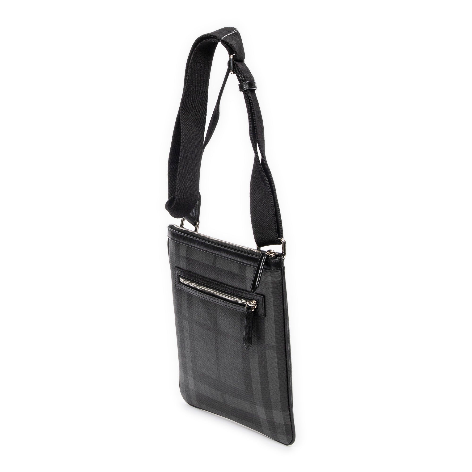Shoulder Bag Flat Square Messenger Gray Smoked Check Coated Canvas