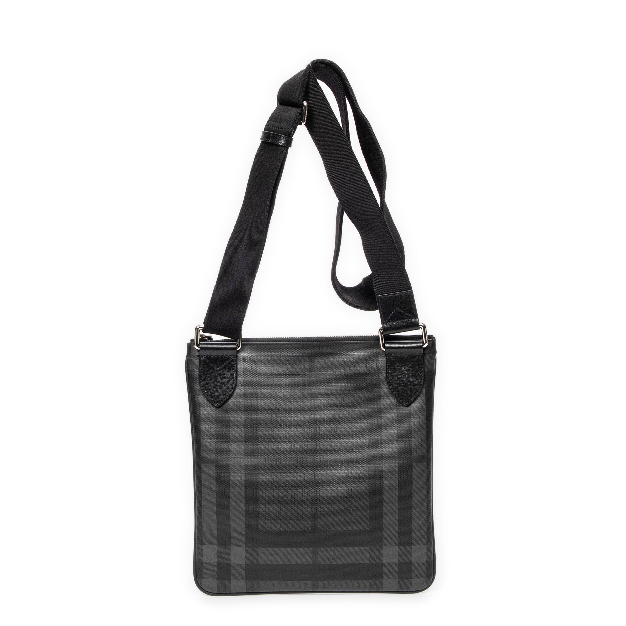 Shoulder Bag Flat Square Messenger Gray Smoked Check Coated Canvas