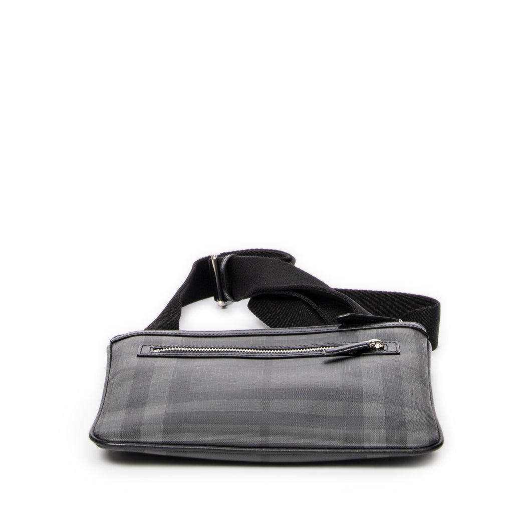 Shoulder Bag Flat Square Messenger Gray Smoked Check Coated Canvas