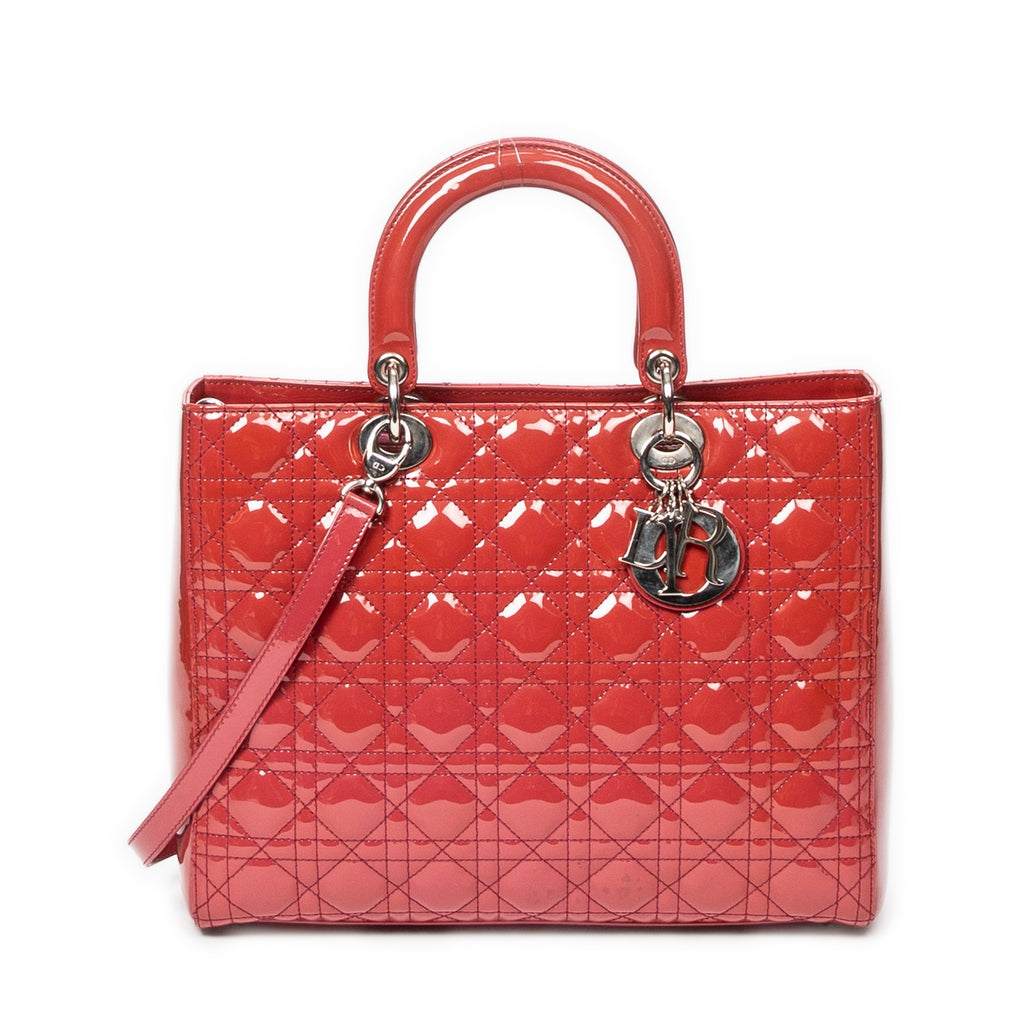 Shoulder Bag Large Lady Dior Zip Red Cannage Patent Leather
