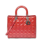 Shoulder Bag Large Lady Dior Zip Red Cannage Patent Leather