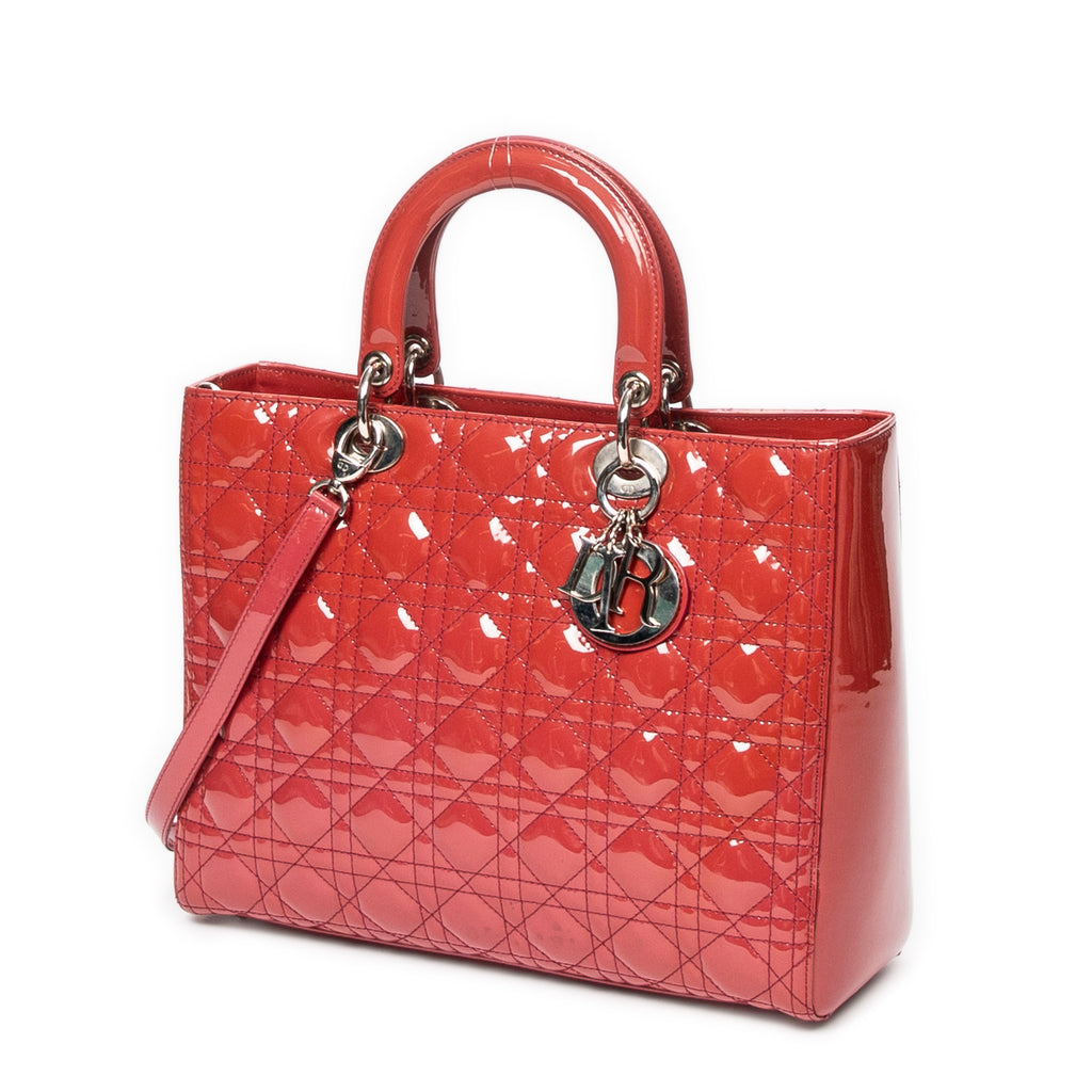 Shoulder Bag Large Lady Dior Zip Red Cannage Patent Leather