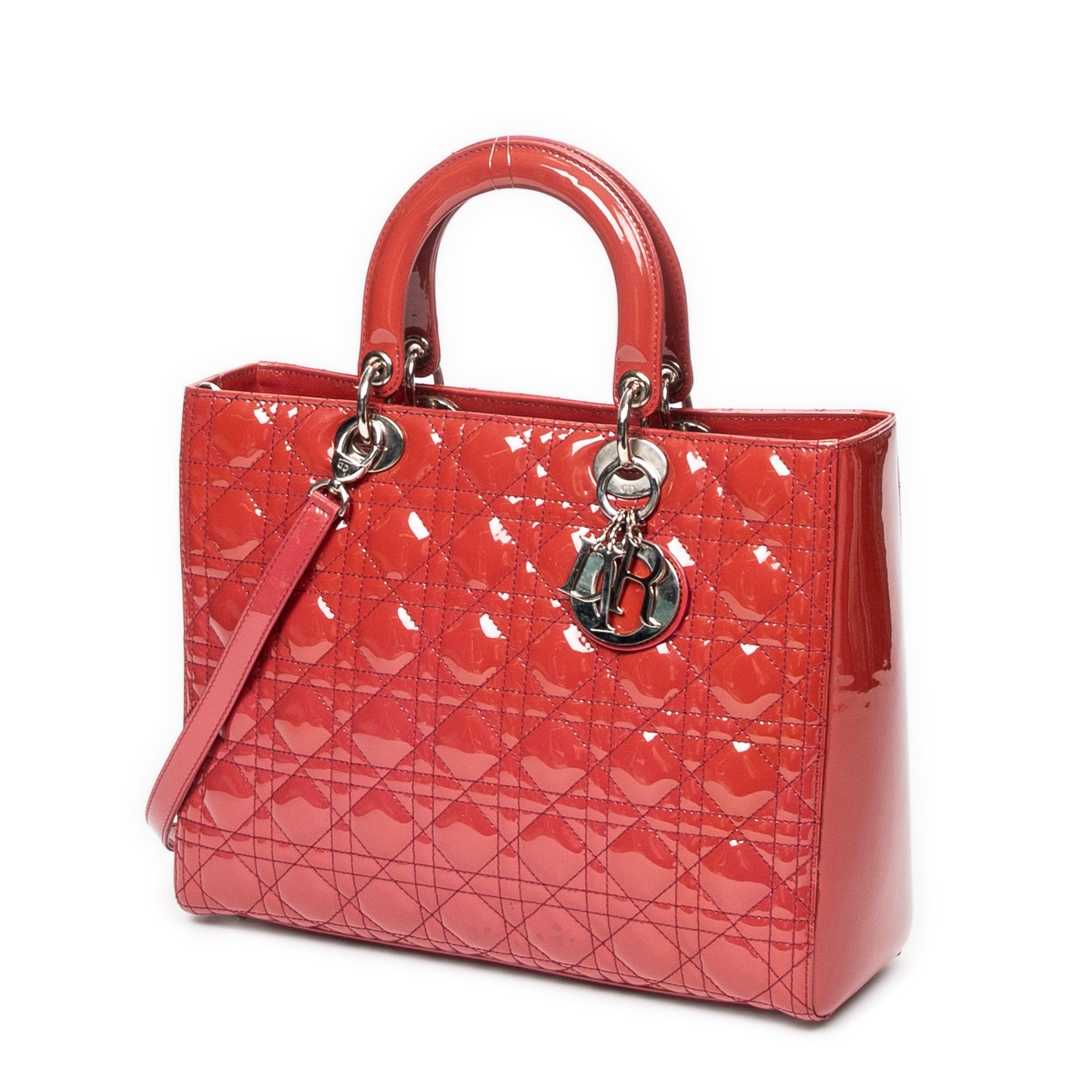 Shoulder Bag Large Lady Dior Zip Red Cannage Patent Leather