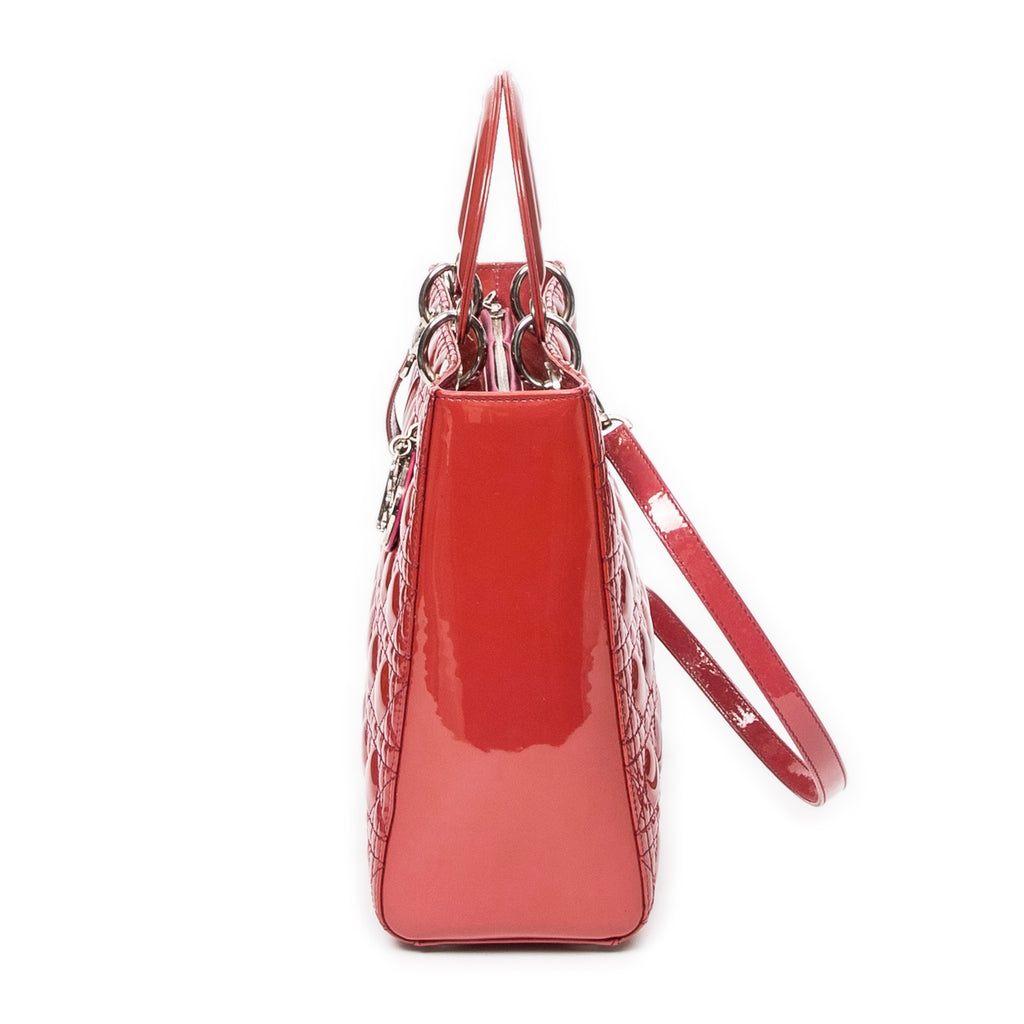 Shoulder Bag Large Lady Dior Zip Red Cannage Patent Leather