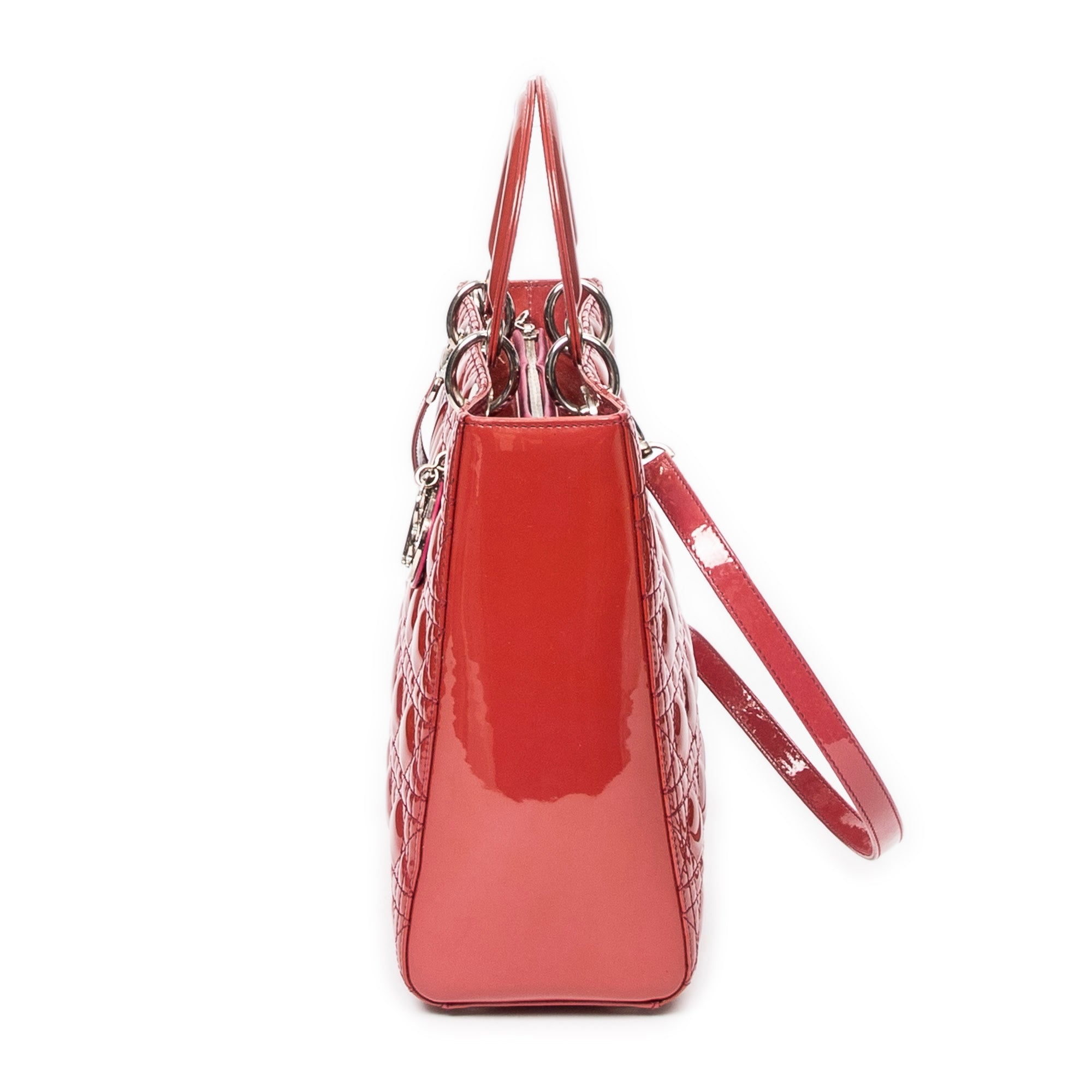 Shoulder Bag Large Lady Dior Zip Red Cannage Patent Leather