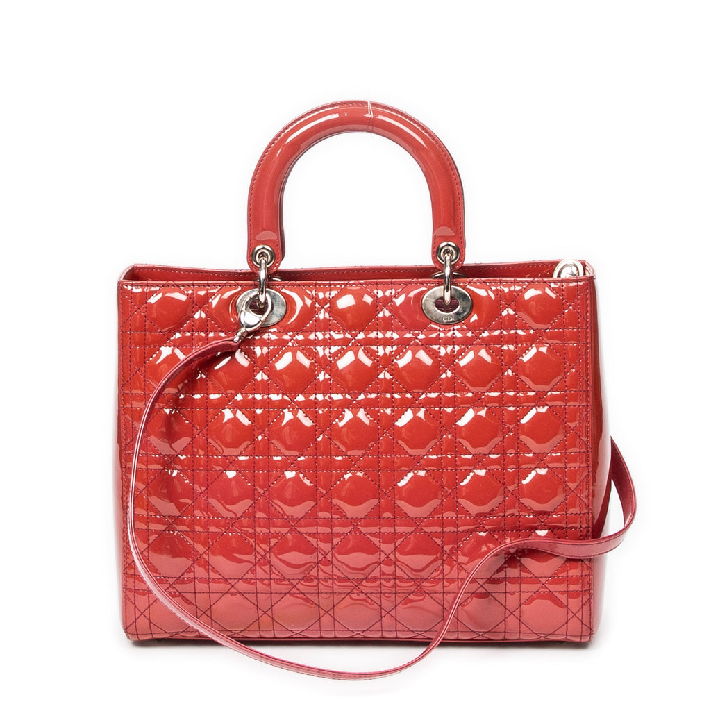 Shoulder Bag Large Lady Dior Zip Red Cannage Patent Leather