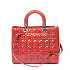 Shoulder Bag Large Lady Dior Zip Red Cannage Patent Leather