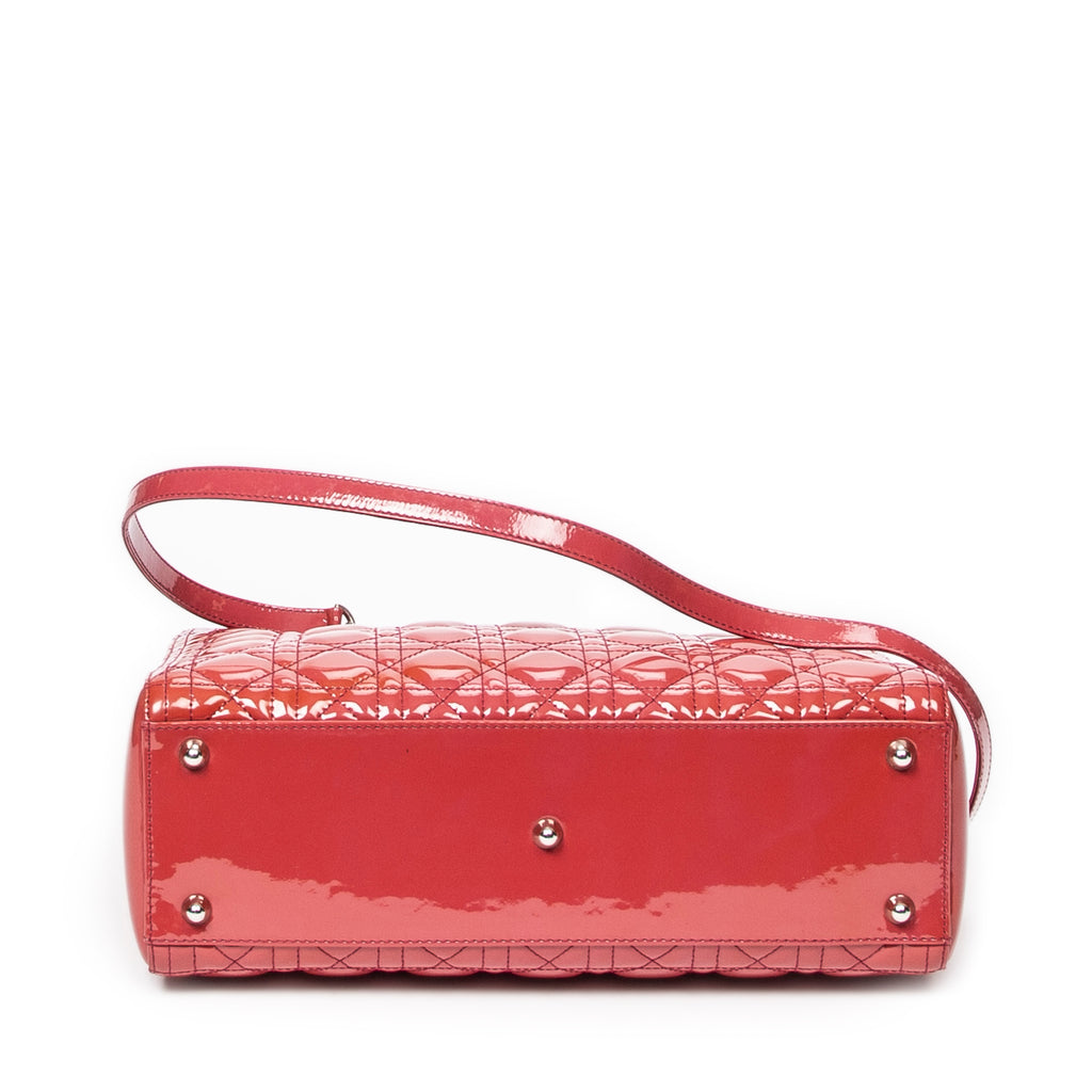 Shoulder Bag Large Lady Dior Zip Red Cannage Patent Leather