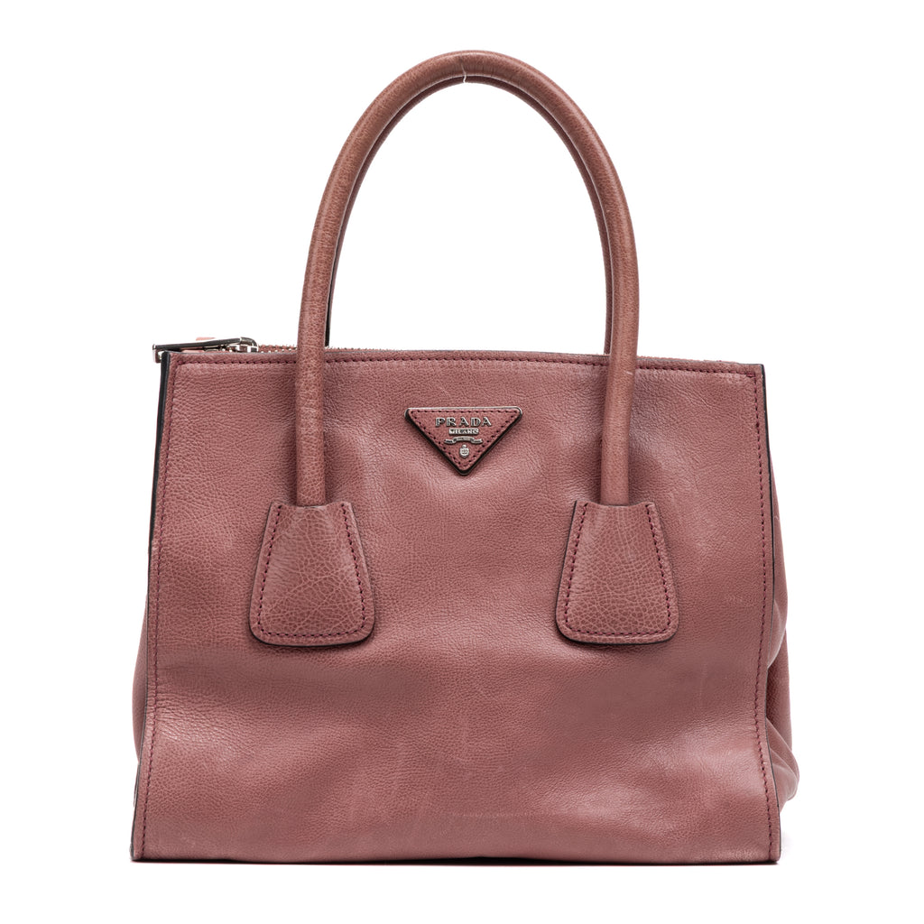 Shoulder Bag Twin Pocket Double Handle Tote Pink Marmo Glace Leather