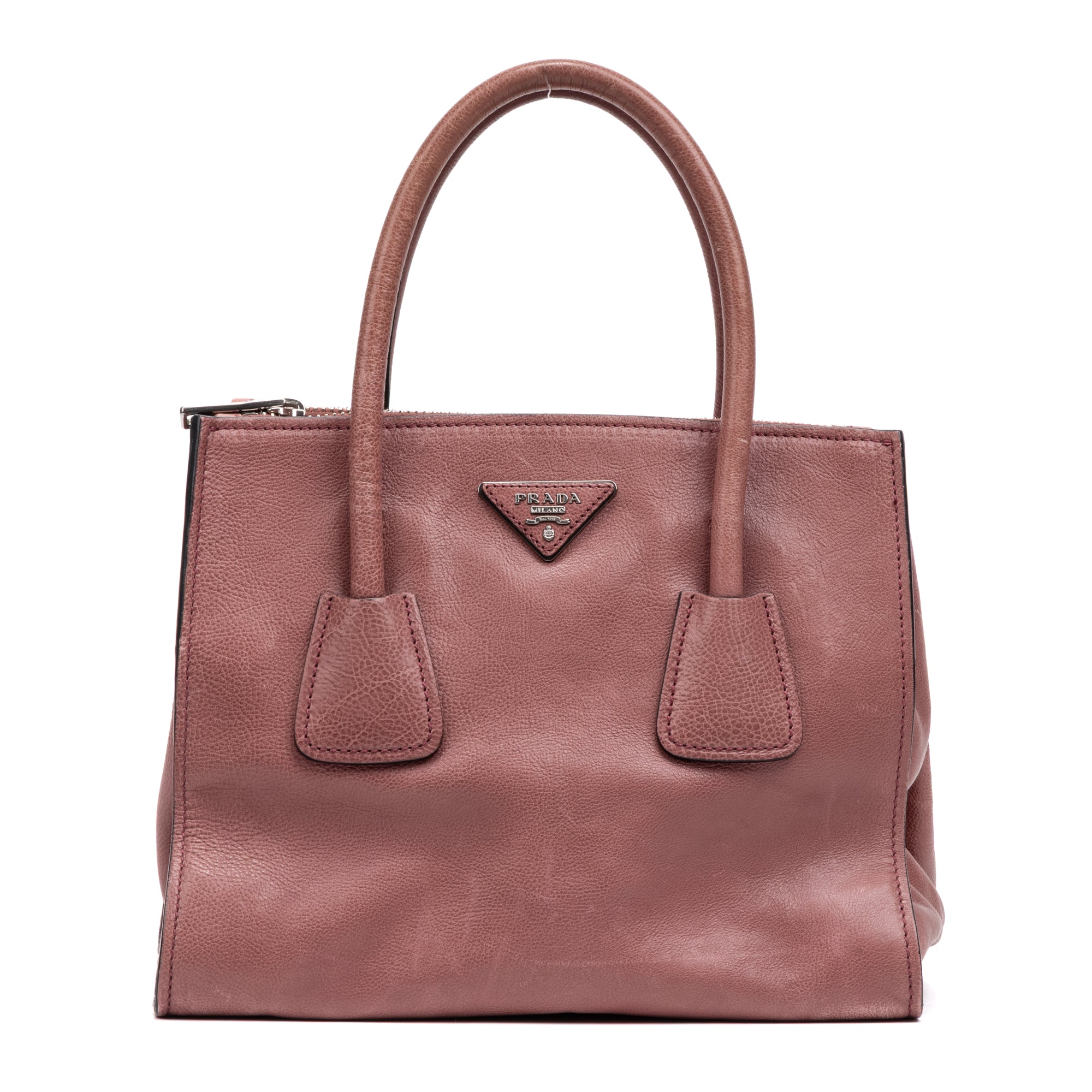 Shoulder Bag Twin Pocket Double Handle Tote Pink Marmo Glace Leather