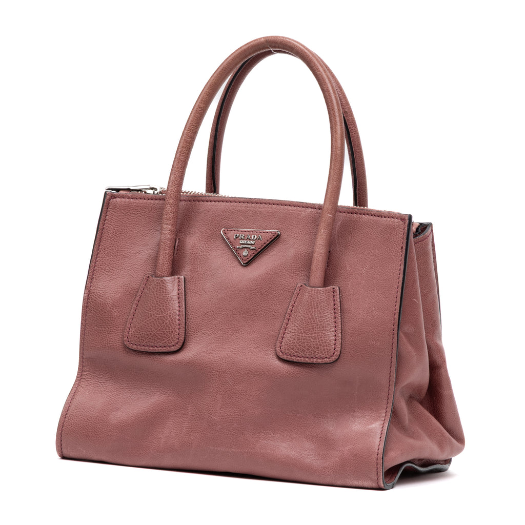 Shoulder Bag Twin Pocket Double Handle Tote Pink Marmo Glace Leather