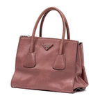 Shoulder Bag Twin Pocket Double Handle Tote Pink Marmo Glace Leather