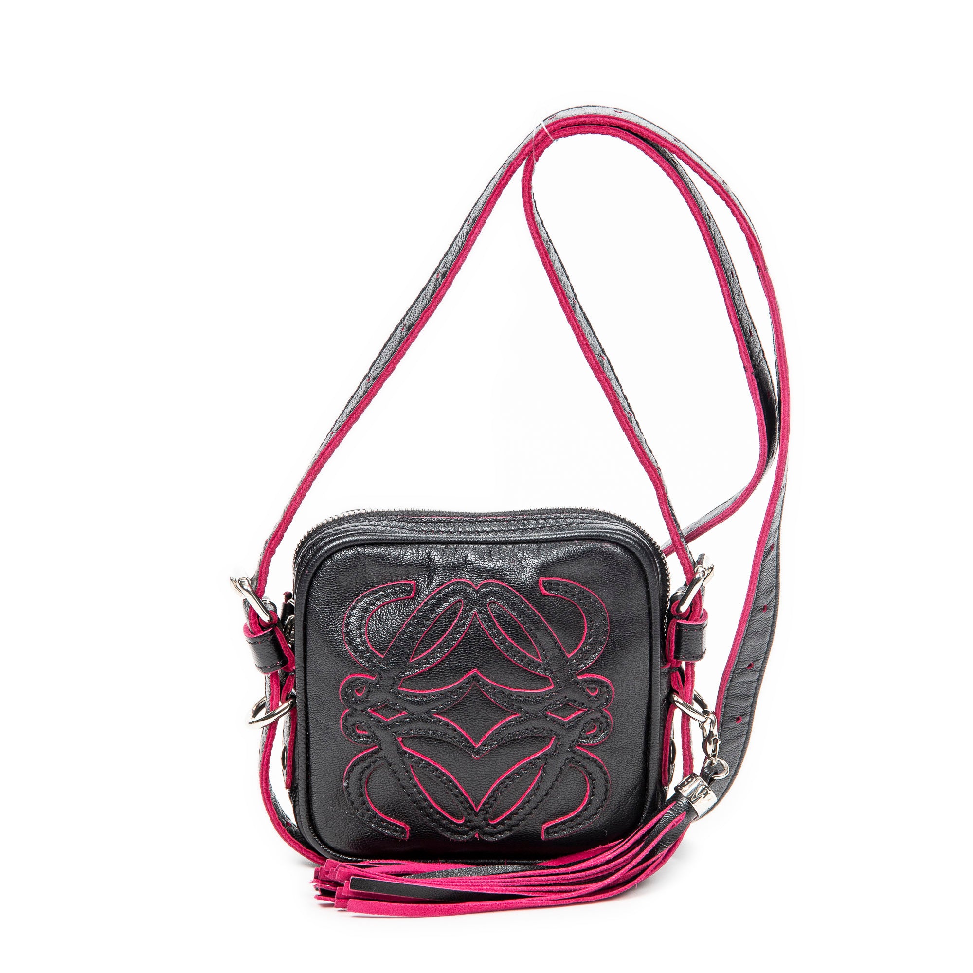 Shoulder Bag Mini Anagram Tassel Crossbody Black Calfskin Leather