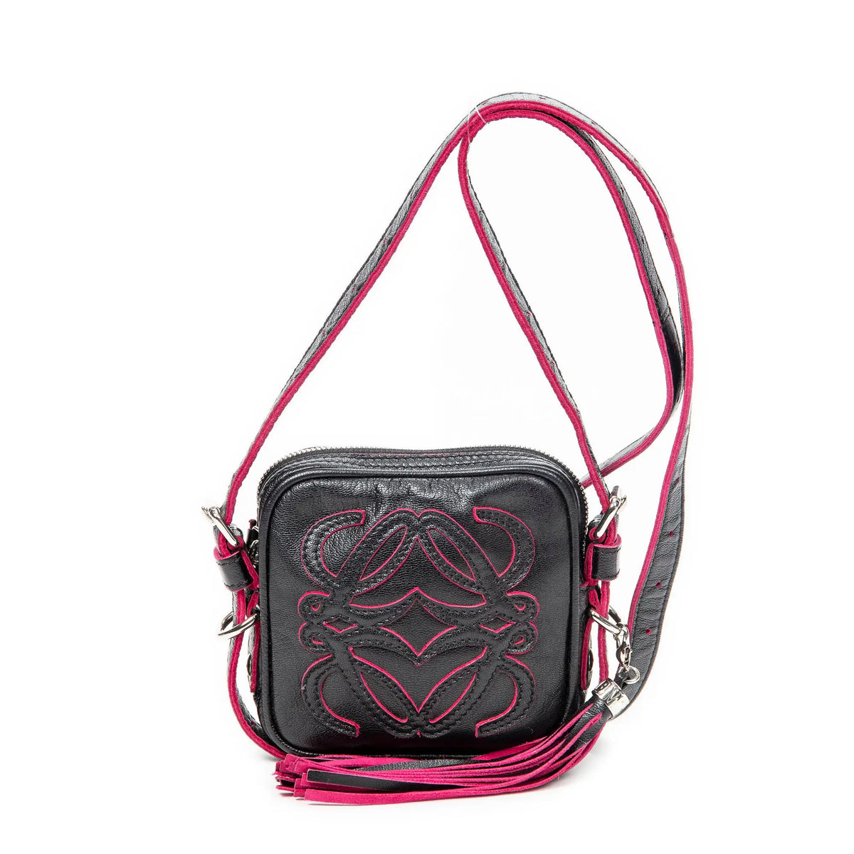 Sac Bandoulière Mini Anagram Pompon Bandoulière Cuir de Veau Noir