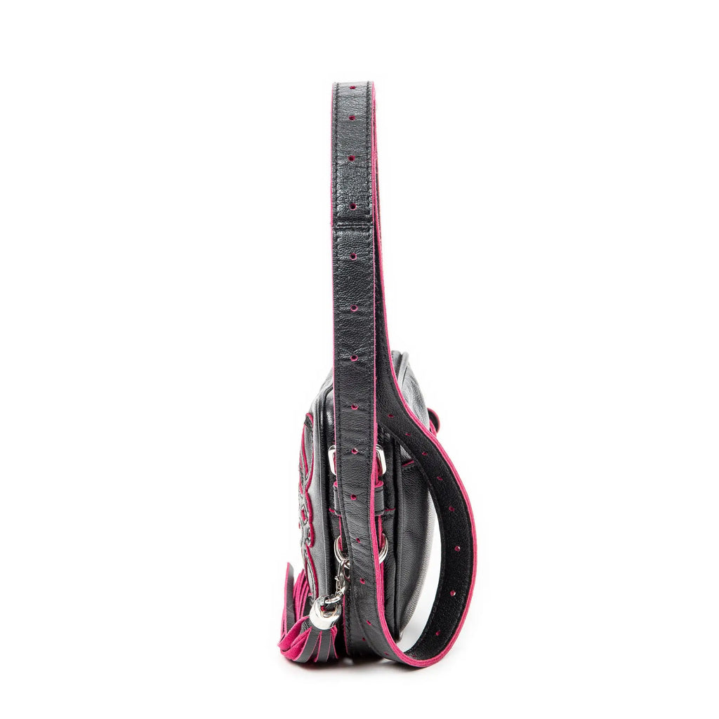 Sac Bandoulière Mini Anagram Pompon Bandoulière Cuir de Veau Noir