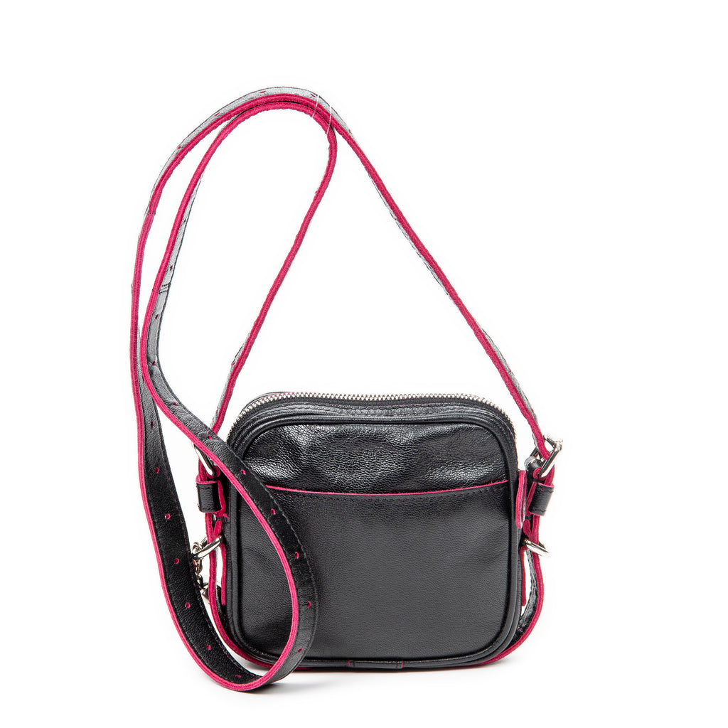 Bolso de Hombro Mini Anagrama Borla Cruzado Piel de Becerro Negra