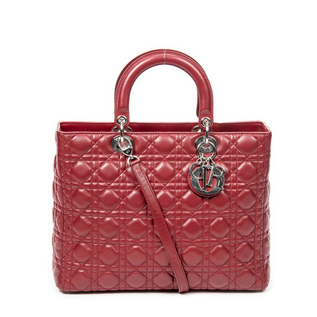 Bolso de hombro grande Lady Dior Zip de piel de cordero Cannage burdeos