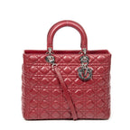 Bolso de hombro grande Lady Dior Zip de piel de cordero Cannage burdeos