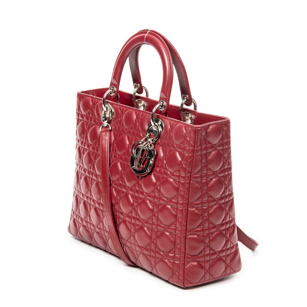 Bolso de hombro grande Lady Dior Zip de piel de cordero Cannage burdeos