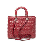 Bolso de hombro grande Lady Dior Zip de piel de cordero Cannage burdeos