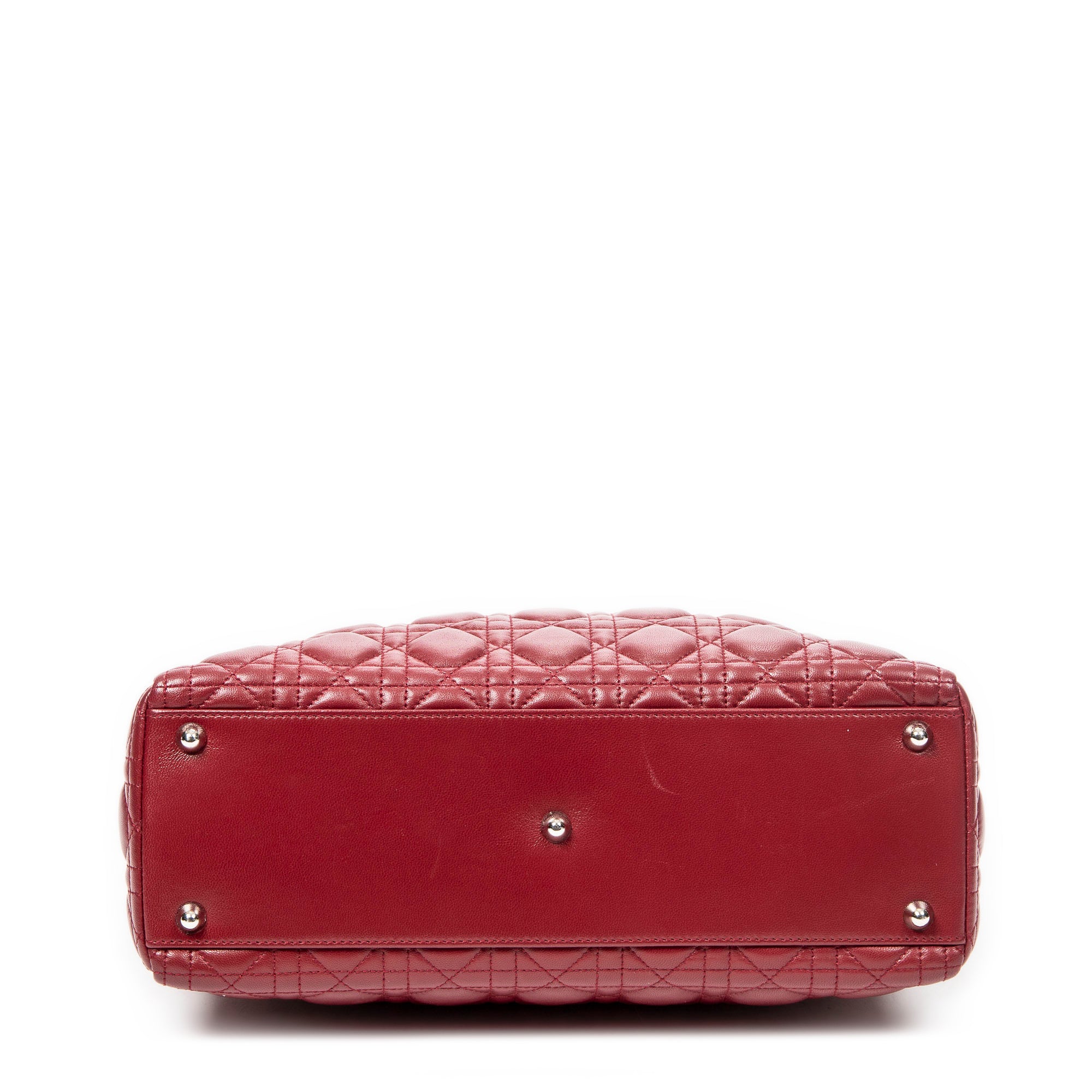 Bolso de hombro grande Lady Dior Zip de piel de cordero Cannage burdeos