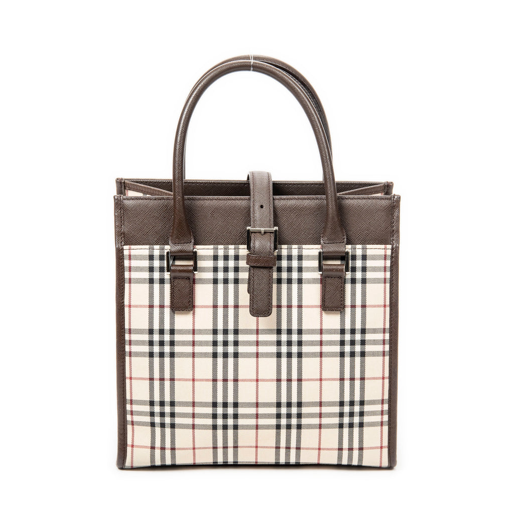 Shoulder Bag Flat Tote Beige Nova Check Canvas