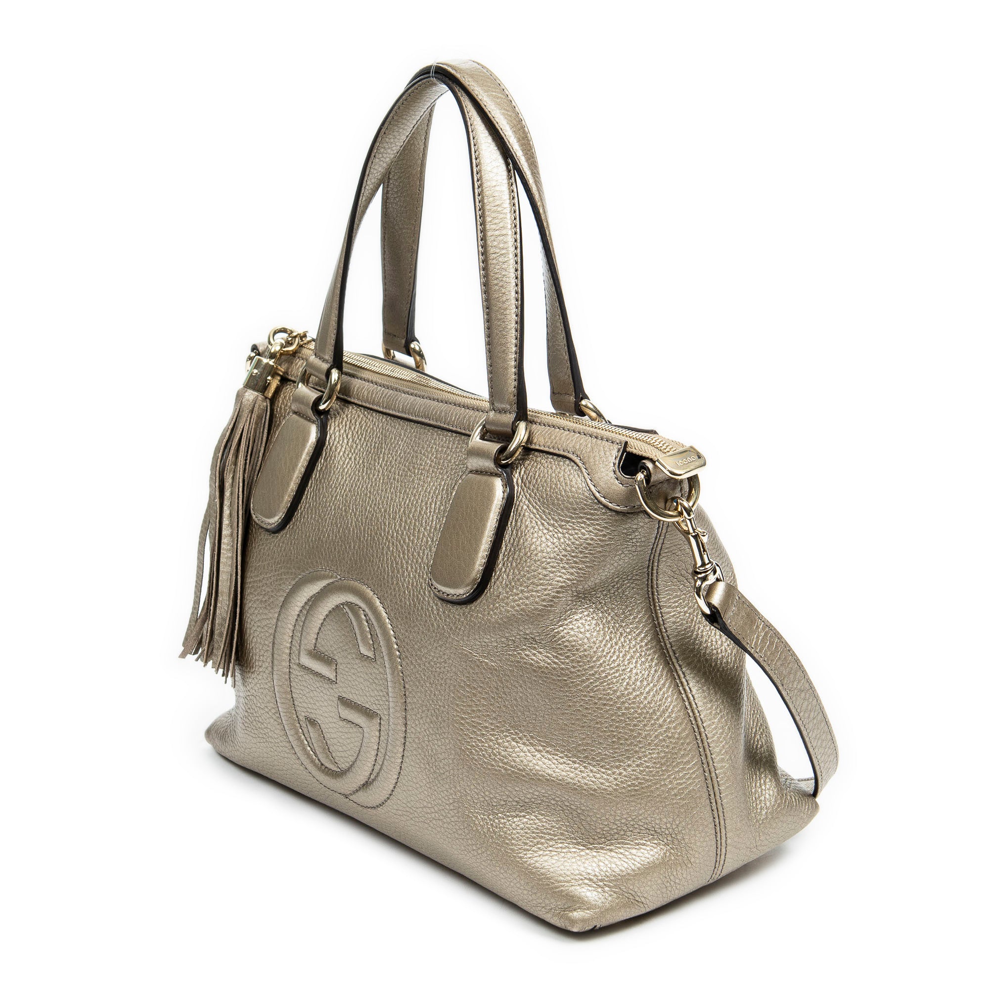 Shoulder Bag Small Soho Tassel Gold Grained Leather