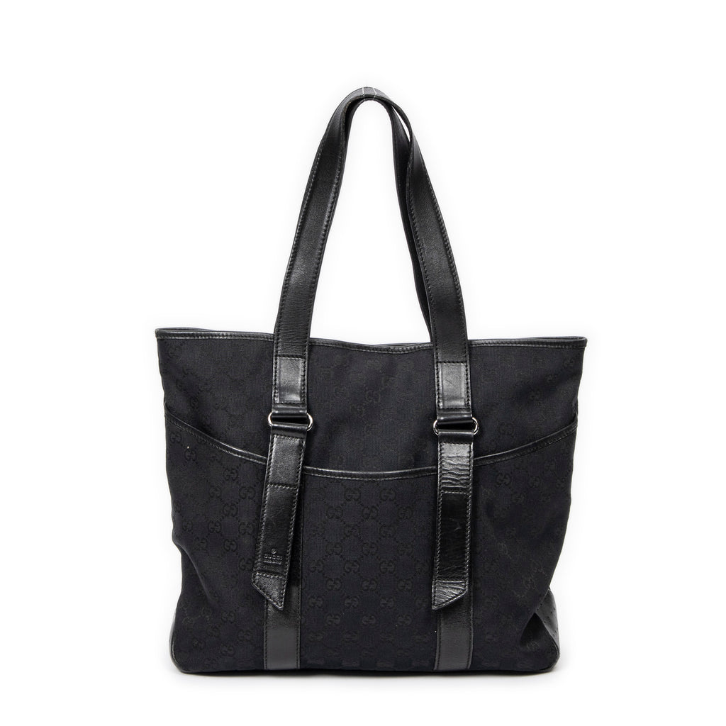 Shoulder Bag Slip Pocket GG Tote Black Monogrammed Canvas