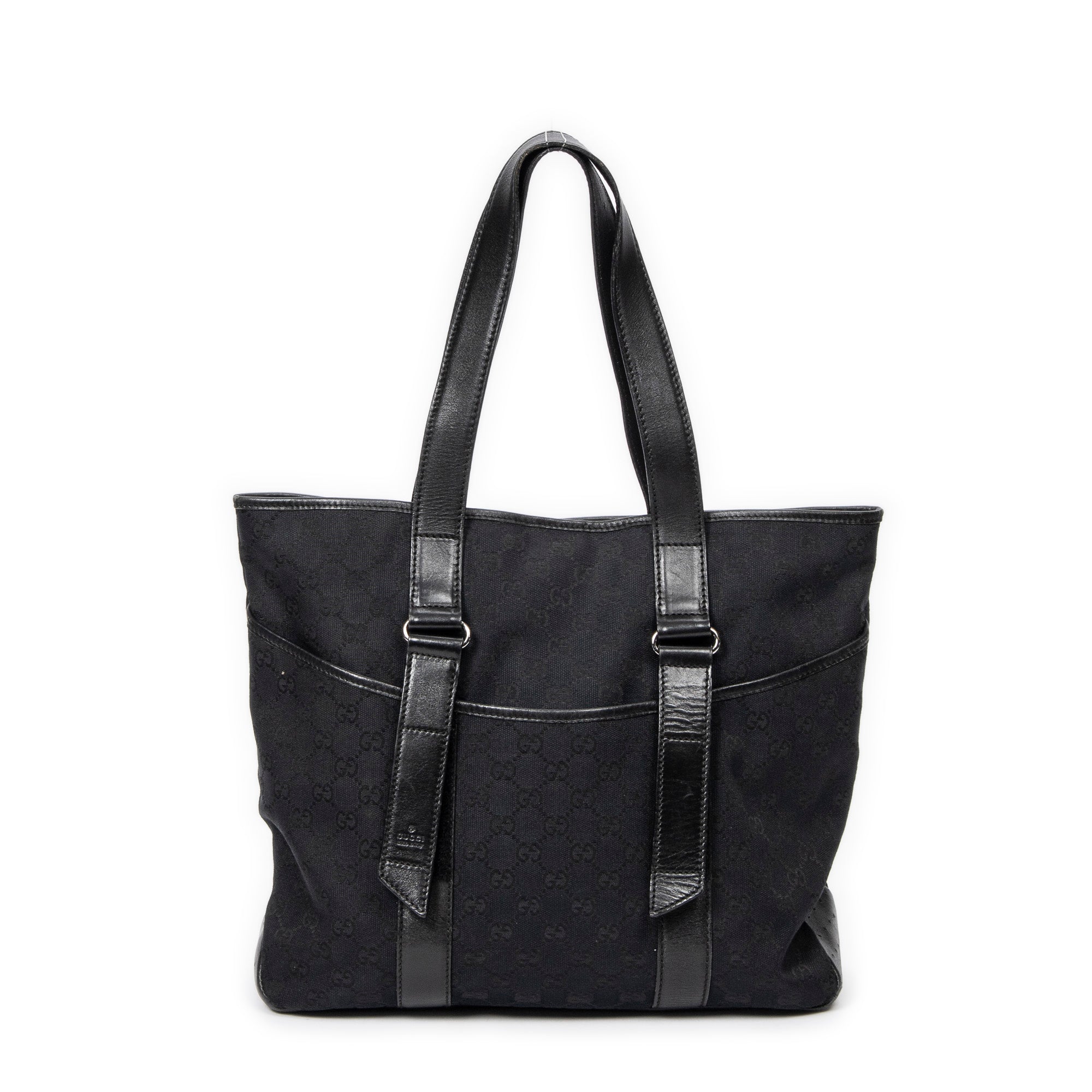 Shoulder Bag Slip Pocket GG Tote Black Monogrammed Canvas
