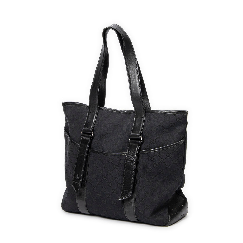 Shoulder Bag Slip Pocket GG Tote Black Monogrammed Canvas