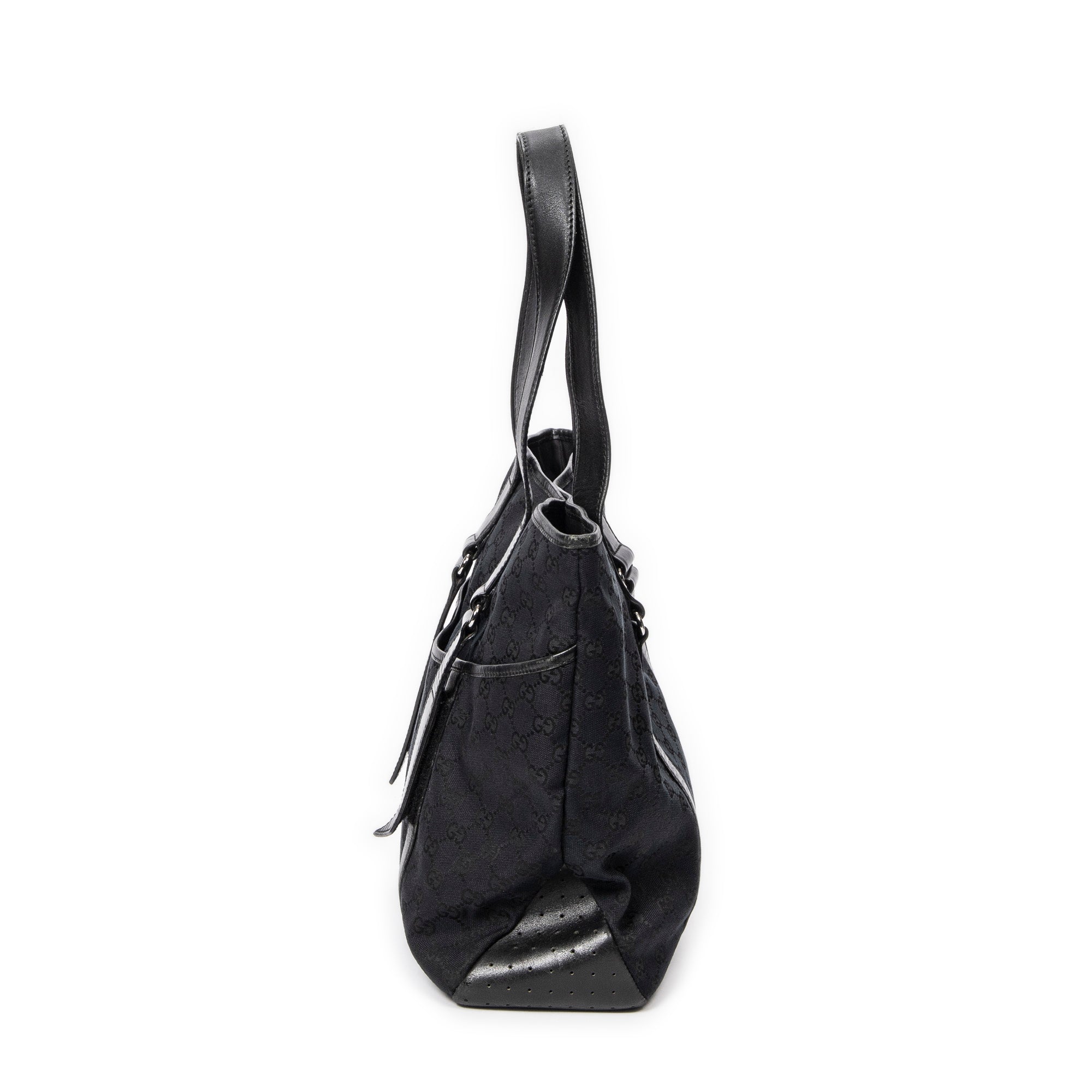 Shoulder Bag Slip Pocket GG Tote Black Monogrammed Canvas