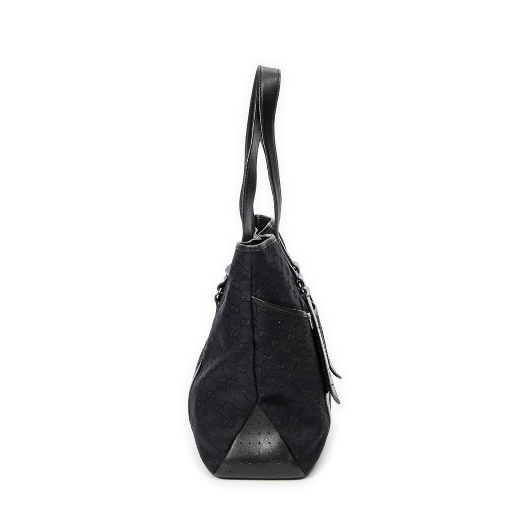 Shoulder Bag Slip Pocket GG Tote Black Monogrammed Canvas