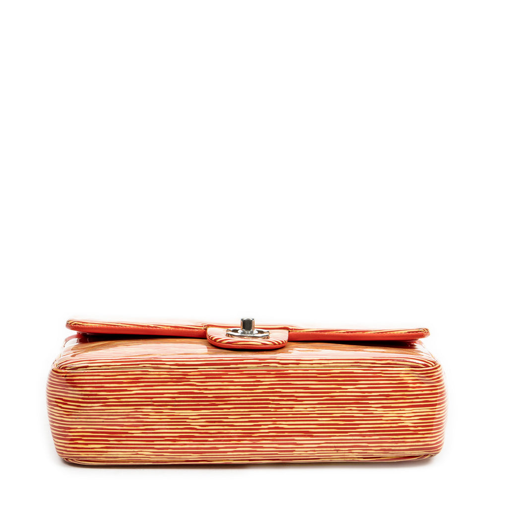 Shoulder Bag Striped Double Flap Yellow Striped Patent Leather