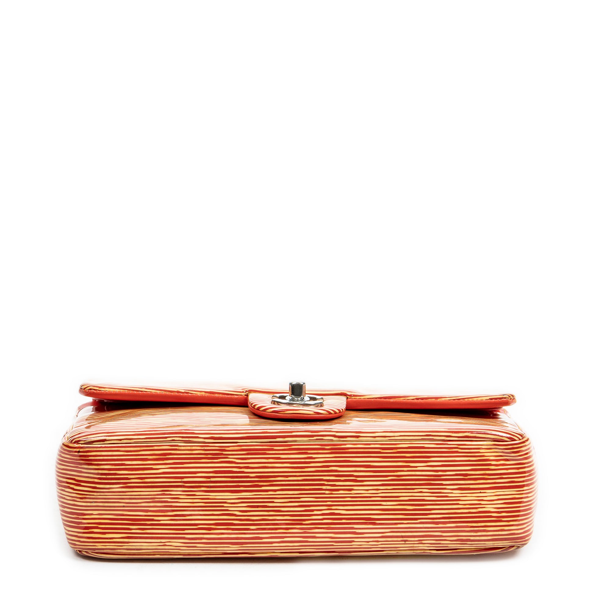 Shoulder Bag Striped Double Flap Yellow Striped Patent Leather