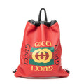 Backpack Logo Drawstring Backpack Red Grained Leather