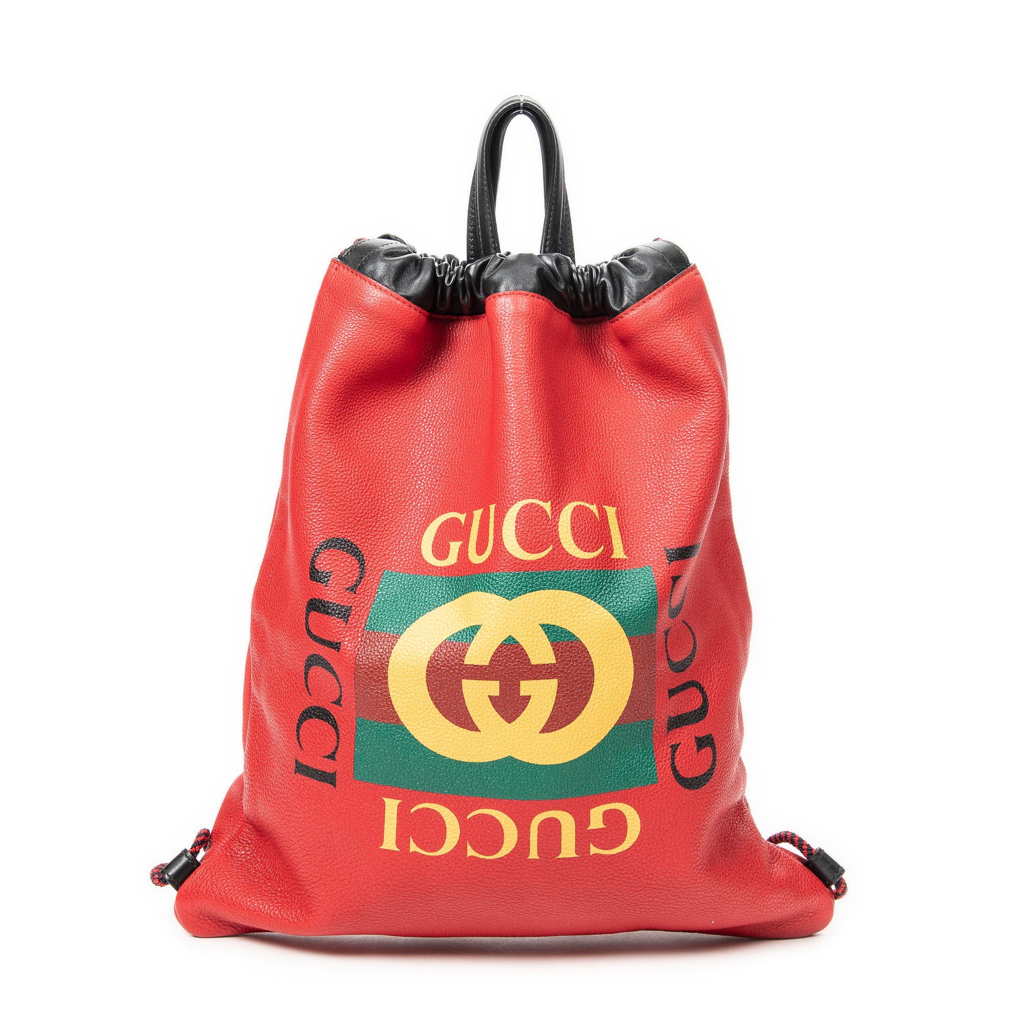 Backpack Logo Drawstring Backpack Red Grained Leather
