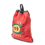 Backpack Logo Drawstring Backpack Red Grained Leather
