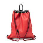 Backpack Logo Drawstring Backpack Red Grained Leather