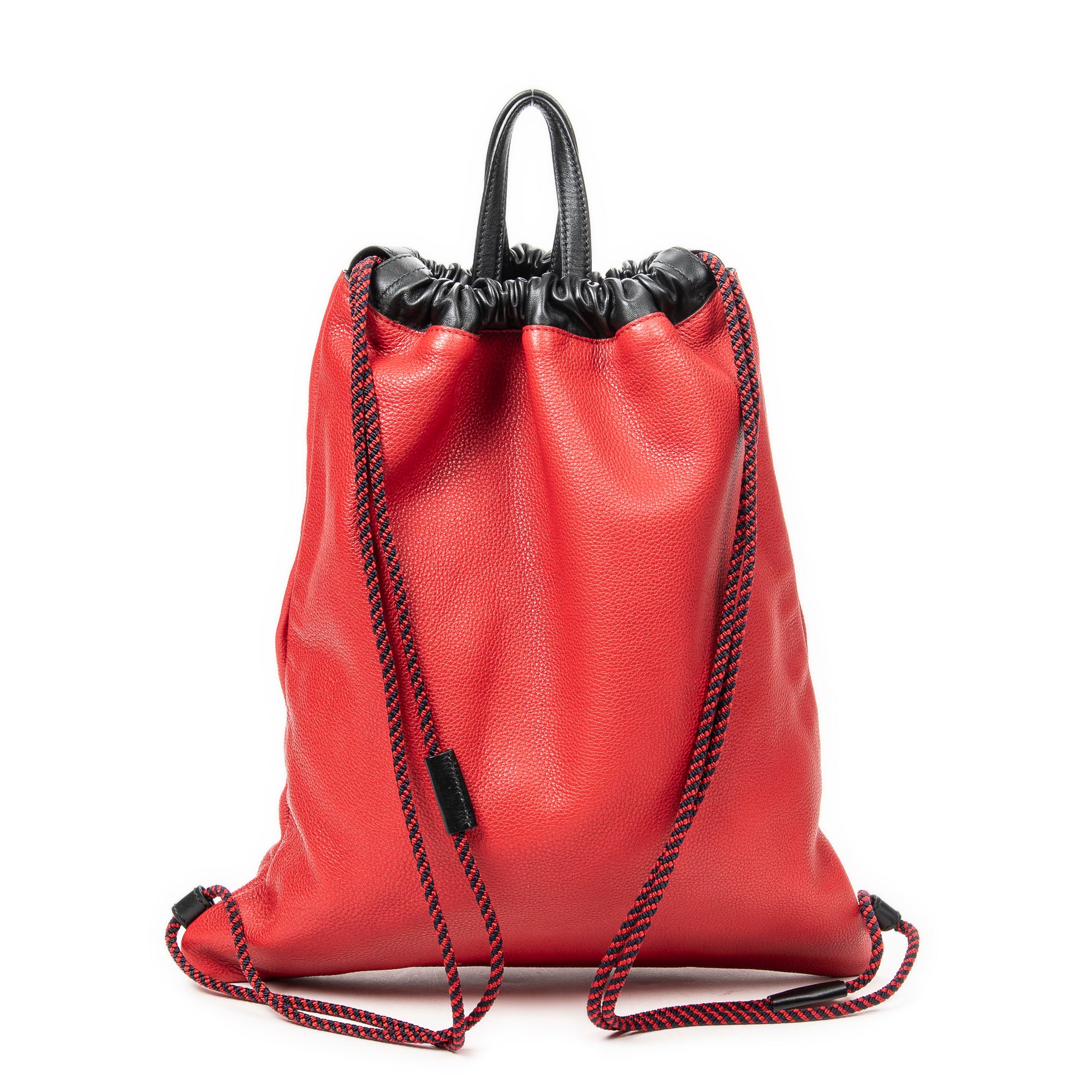 Backpack Logo Drawstring Backpack Red Grained Leather