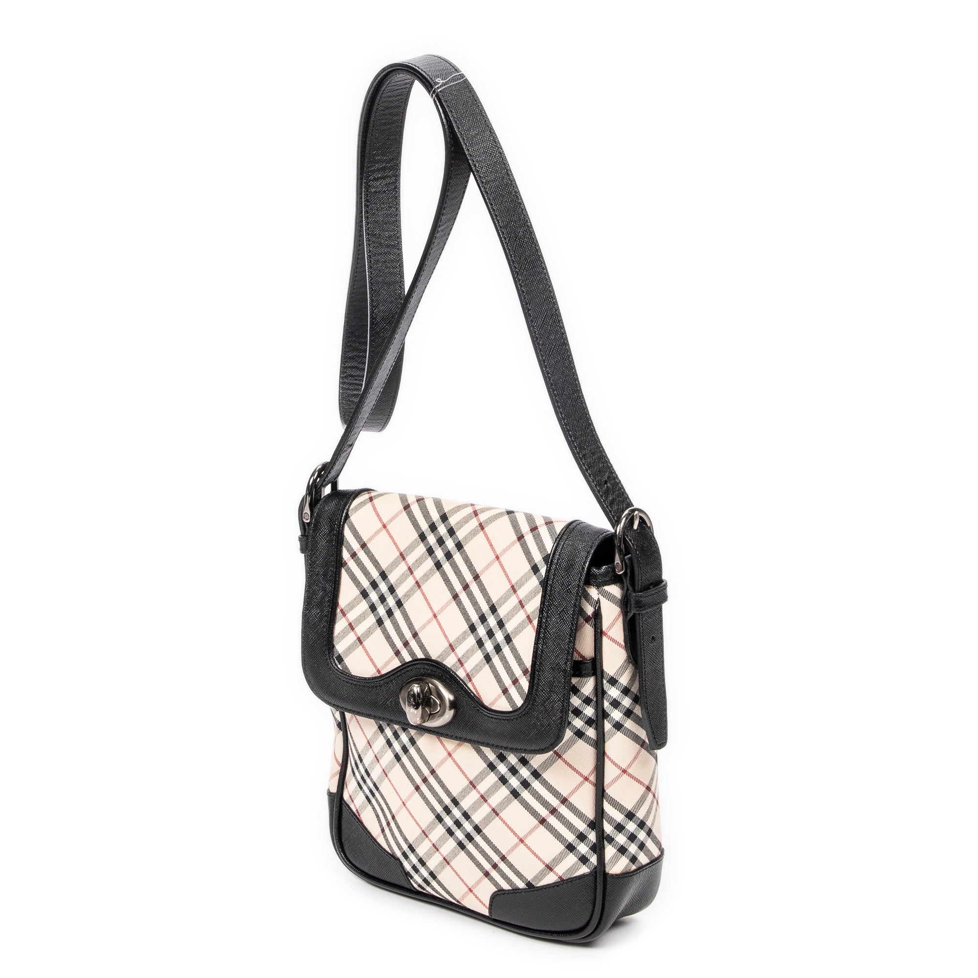 Shoulder Bag Turn Lock Flap Crossbody Beige Nova Check Canvas