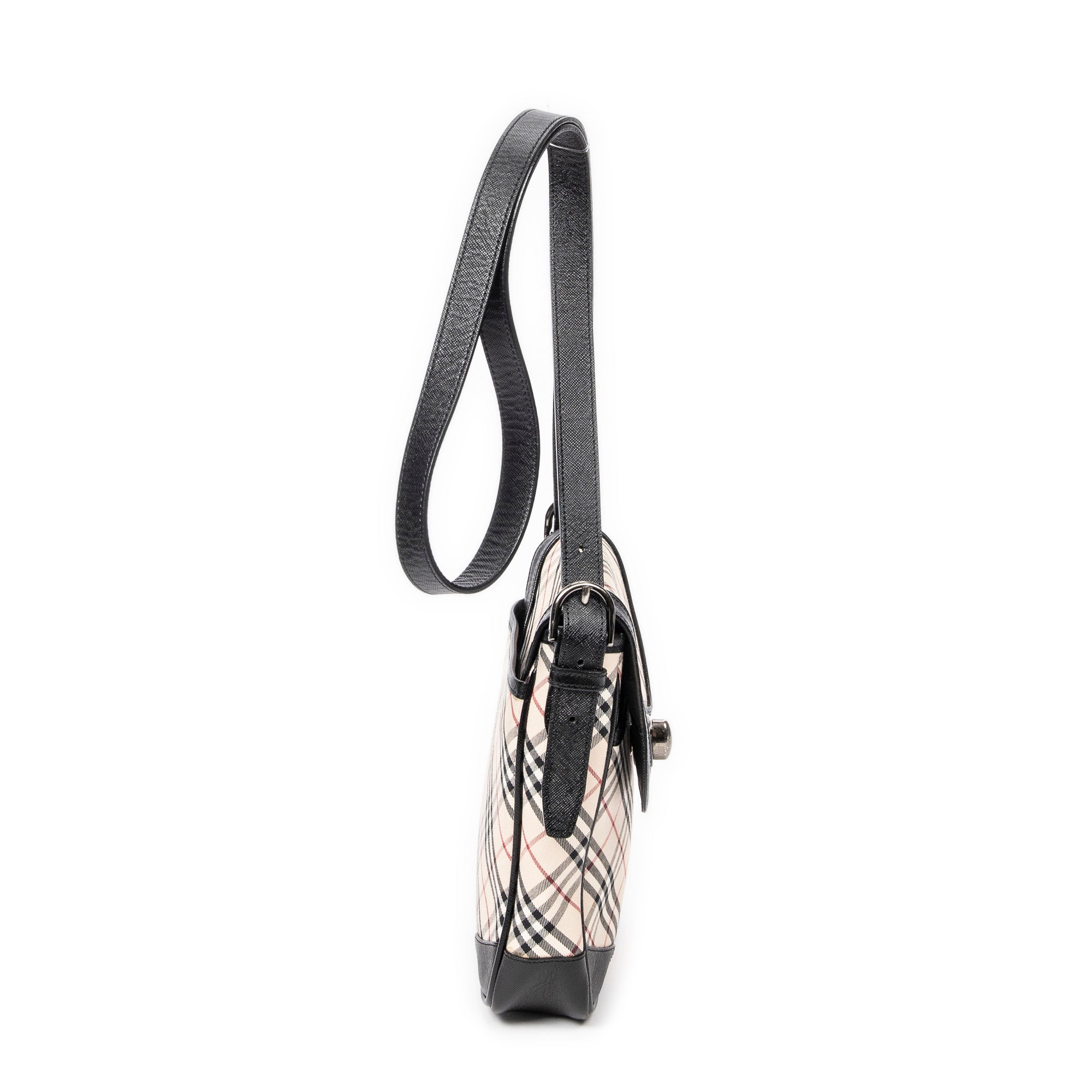 Shoulder Bag Turn Lock Flap Crossbody Beige Nova Check Canvas