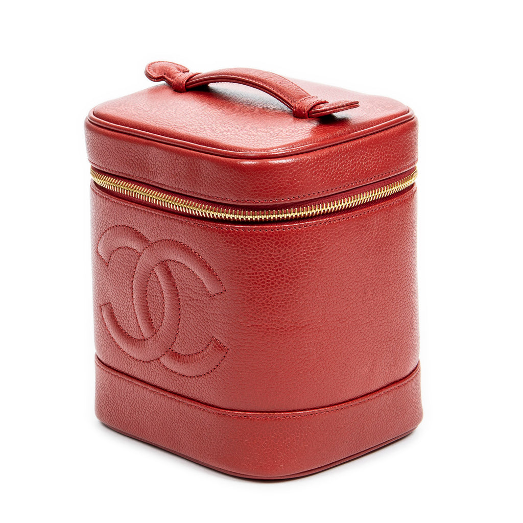 Bolso de mano CC Tall Vanity Case Piel de caviar roja