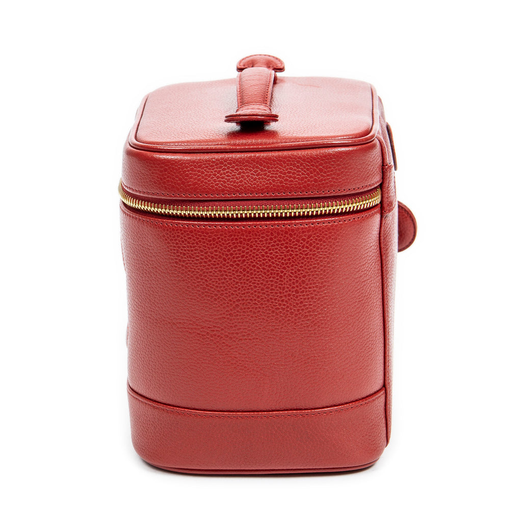 Bolso de mano CC Tall Vanity Case Piel de caviar roja